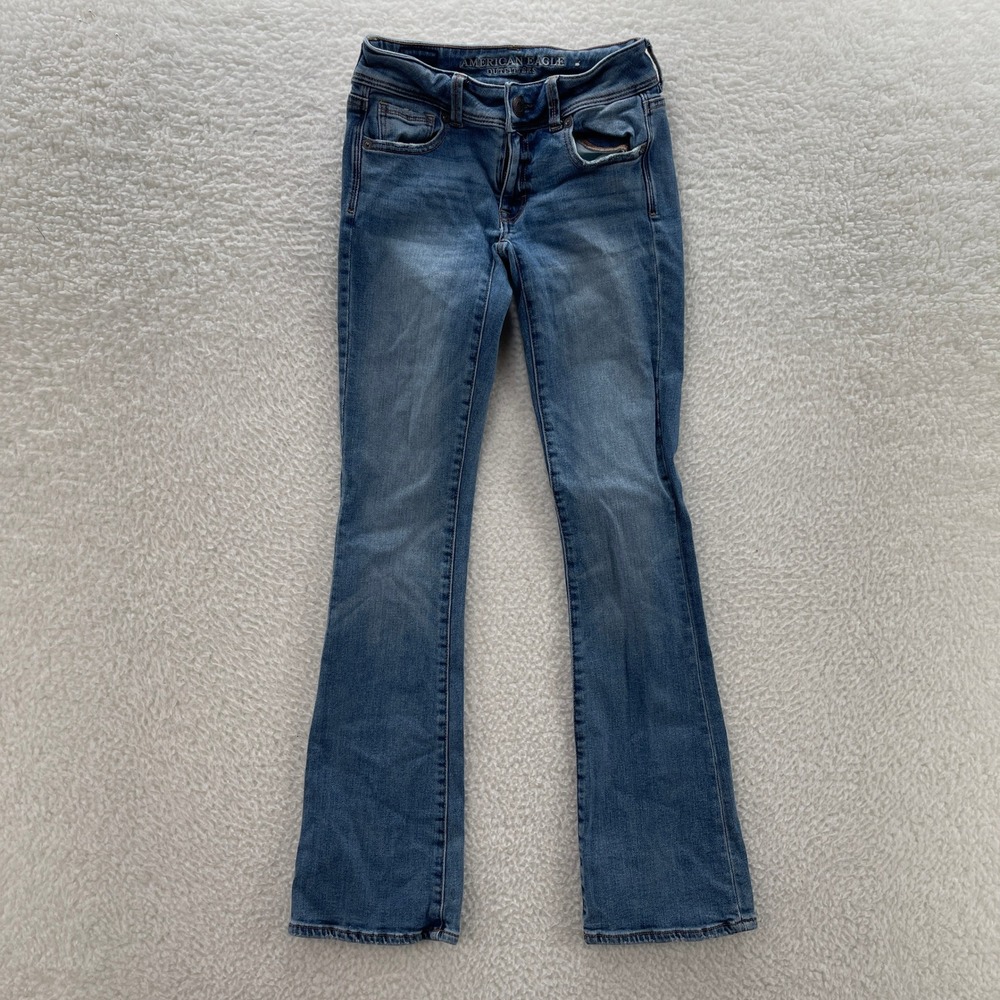 American Eagle Jeans Womens 00 Blue Kick Boot Stretch Denim Cowgirl Boho Grunge